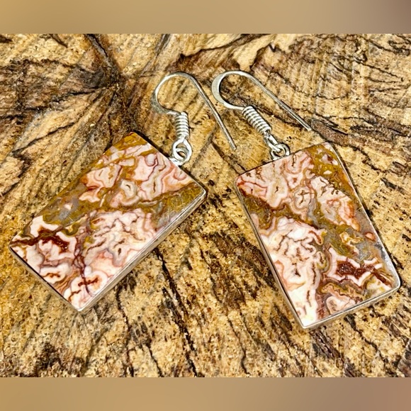 Crazy Lace Agate Earrings 1 7/8” - Picture 7 of 10